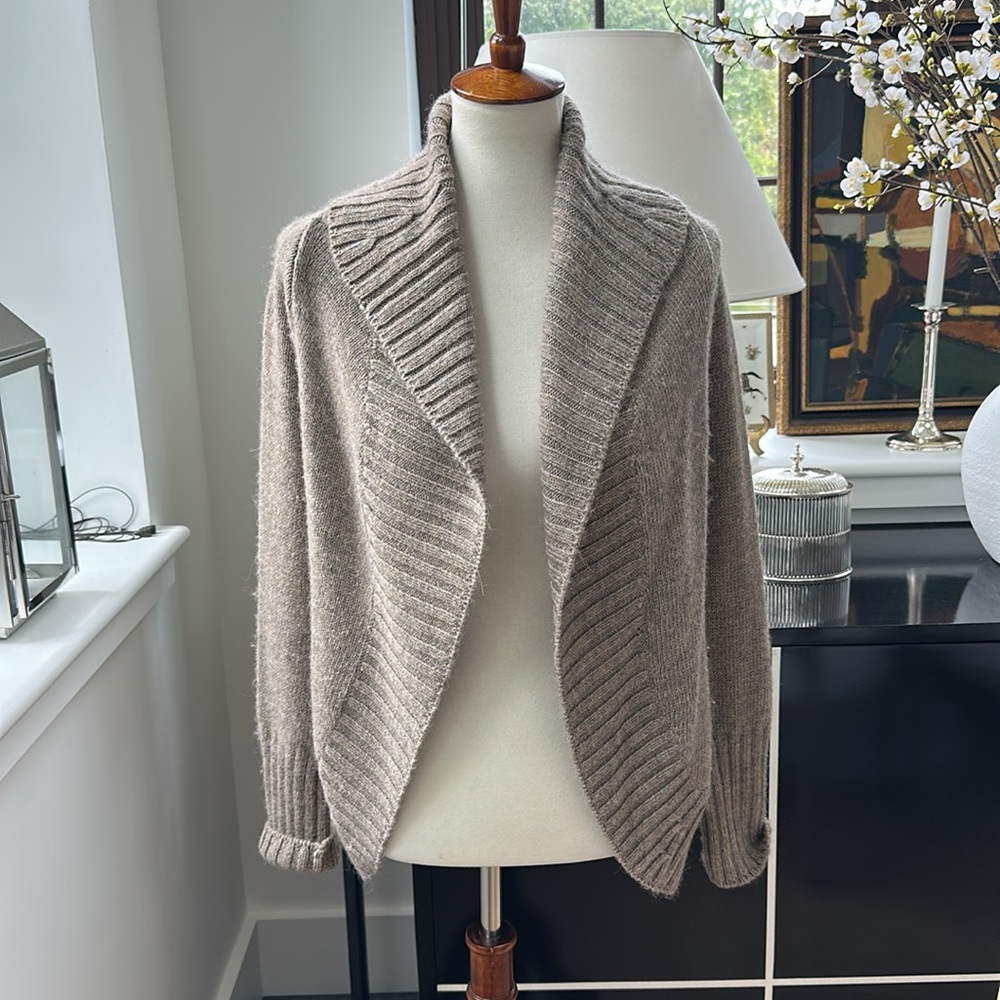 Vince Brown Wool Alpaca Cardigan Open Front Shawl Collar Sweater L - Picture 7 of 7